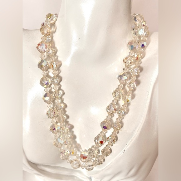 Jewelry - Vintage 1950s aurora borealis crystal bead necklace